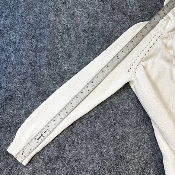 LOFT Waffle Knit Hoodie Sweater WMNS M Ivory Hooded V-Neck Pullover Cozy Warm - Picture 4 of 9